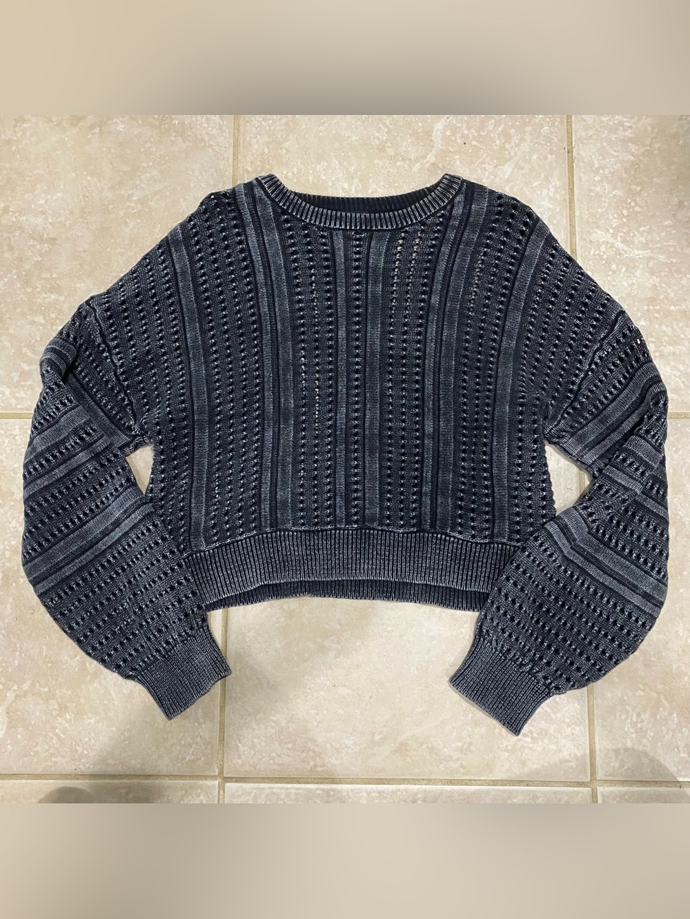 Acid Wash Cropped Long Sleeve Sweater